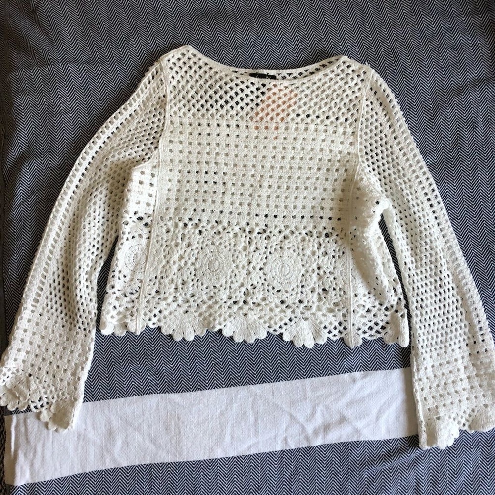 Chic White Crochet Sweater Blouse